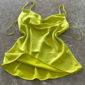 NEW yellow satin camisole heavy quality cowl neck fitted waisted stunning top